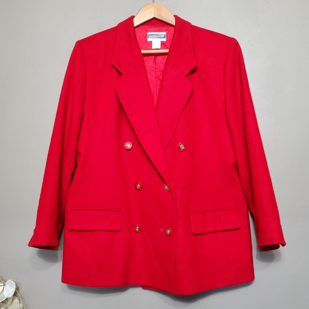 Vintage Pendleton Blazer Womens Size 12 Classic Red Double Breasted Jacket READ
